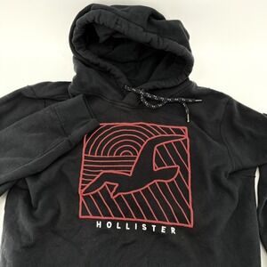 Hollister California Size M Black Pullover Sweatshirt Hoodie Graphic Print